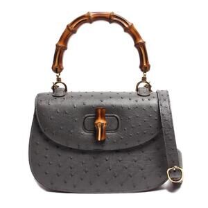 Gucci leather handbag Bamboo Ostrich pattern